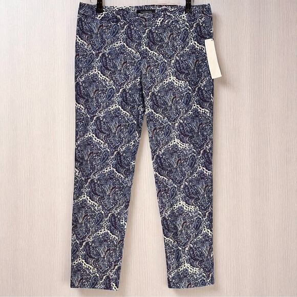 Talbots Slim Leg Ankle Pants 8P Front Zip Blue Paisley Cotton Stretch Preppy NWT - Picture 2 of 7